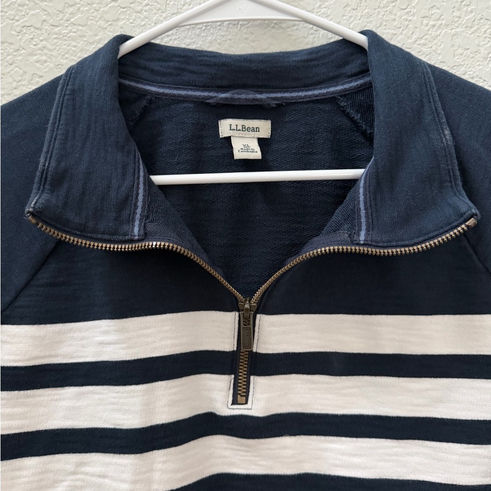 L.L. Bean Women's Peaks Island Quarter-Zip Pullover, Navy and White Stripe - Picture 3 of 11